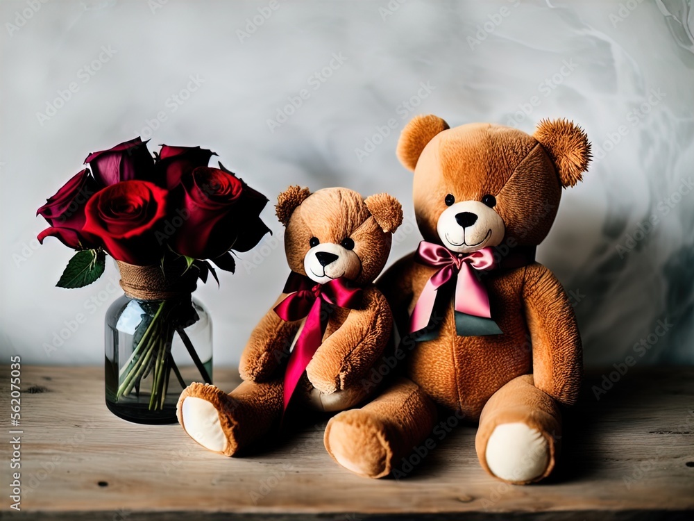 Teddy bears and roses for Valentine's Day.