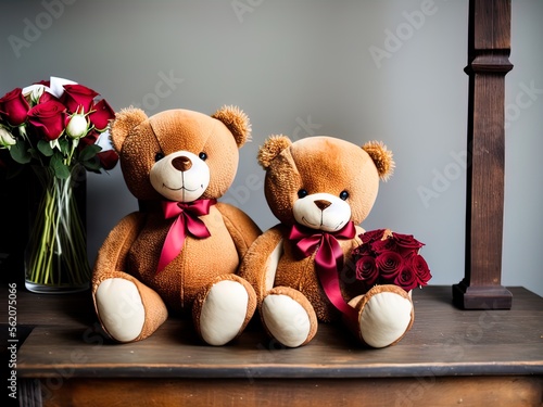 Teddy bears and roses for Valentine's Day.
