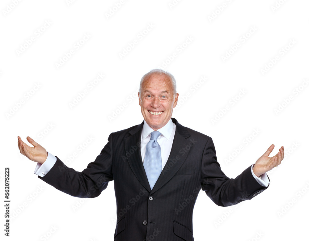 Senior businessman, raised hands and smile portrait for success, corporate goals and motivation isolated in white background. Elderly man, happy and excited with arms in air for ceo work celebration Senior businessman, raised hands and smile portrait for success, corporate goals and motivation isolated in white background. Elderly man, happy and excited with arms in air for ceo work celebration