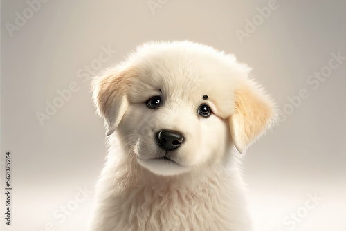 cute adorable white golden retriever puppy looking up, generative ai © Gbor