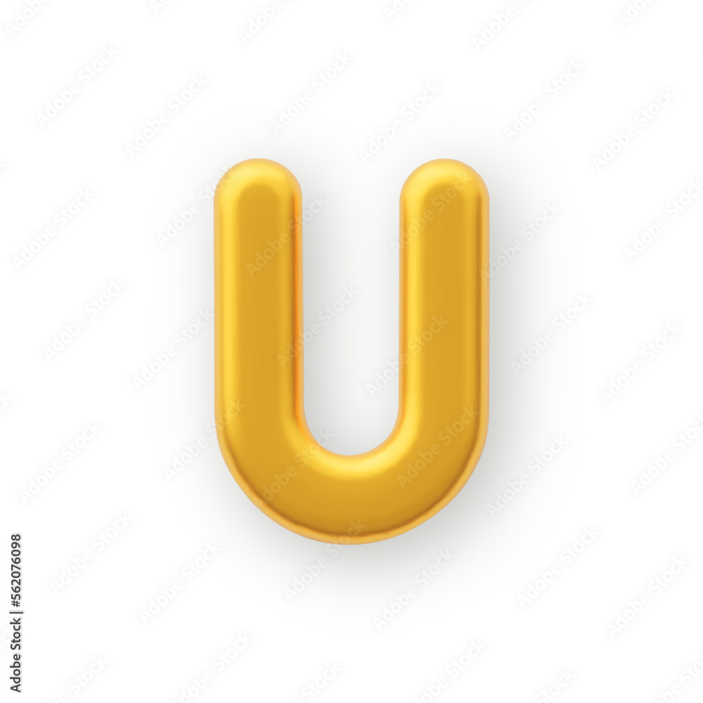 3D Gold uppercase letter U on a white background. 3D Gold uppercase letter U on a white background.