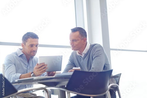 Business meeting, corporate or business people with tablet for invest strategy, finance growth or financial review. Teamwork in office building planning, data analysis or economy data research search