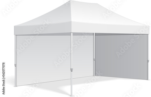 Mockup Promotional Advertising Outdoor Event Trade Show Pop-Up Tent Mobile Marquee. Illustration Isolated On White Background. Mock Up Template Ready For Your Design. Vector EPS10