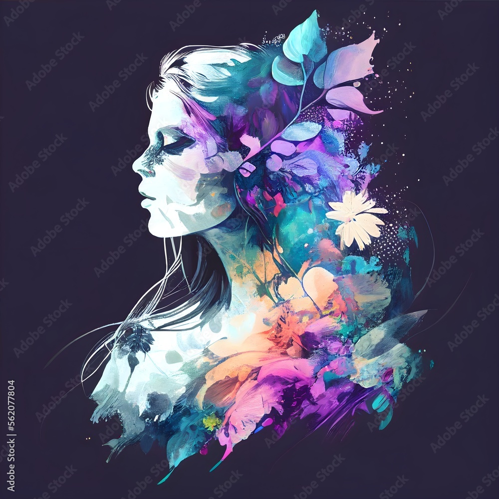 Abstract Woman's Day Pastel Floral Drawing Generative AI 