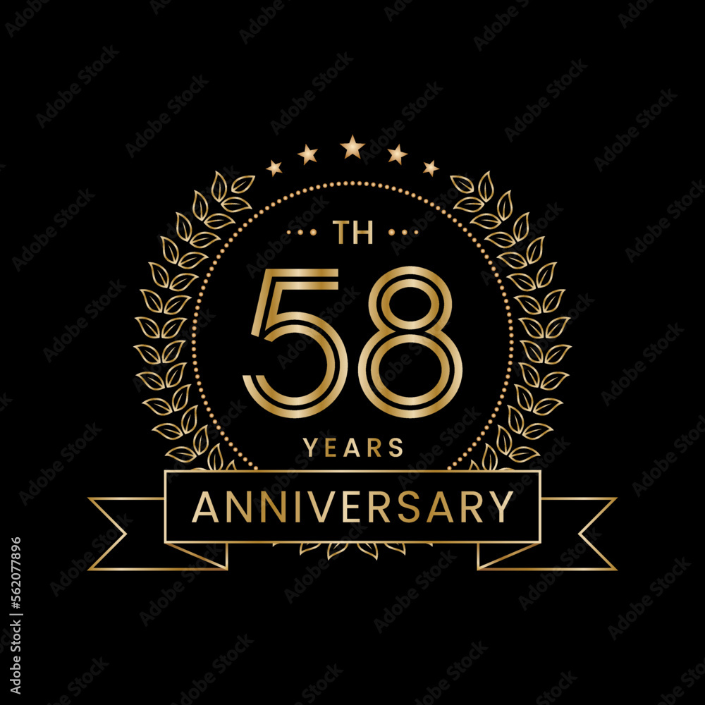 58th Anniversary Template Design Concept with Laurel wreath for Anniversary Celebration Event. Logo Vector Template