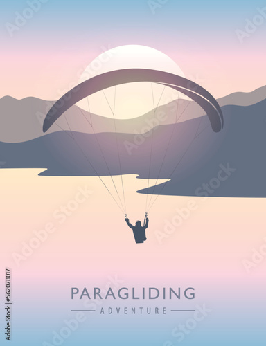 paragliding adventure paraglider silhouette on mountain and see landscape