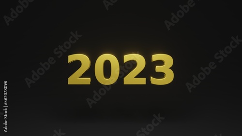 The 2023 Gold. 2023 on a black background. Abstract 2023. 3D render.