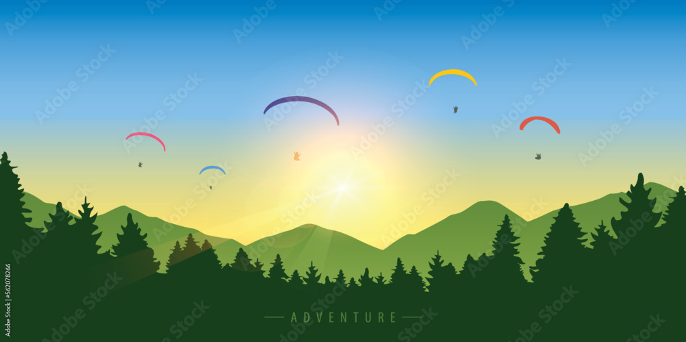 paragliding adventure group of colorful paraglider in blue sky in the mountains