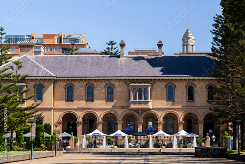 Old historical customs house hotel building with café in front in Newcastle