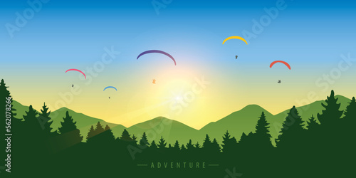 paragliding adventure group of colorful paraglider in blue sky in the mountains