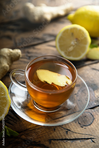 Healthy warming ginger tea with lemon