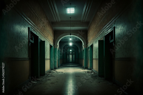 abandoned psychiatric asylum soviet haunted analogue style AI technology generated image photo