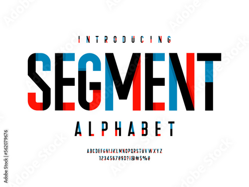 Colorful abstract style alphabet design with uppercase, numbers and symbols