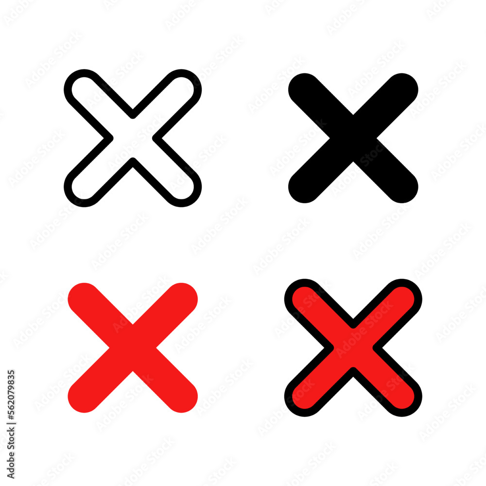 cross icon set, fail simple flat line and solid cross icon set, fail simple flat line and solid