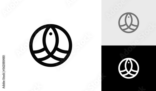 Simple monoline fish logo with circle