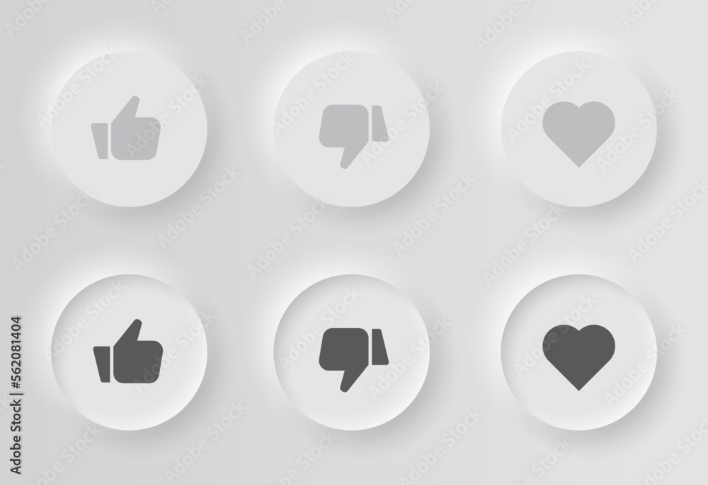 Like and dislike neumorphism style vector buttons. Thumb up and thumb ...