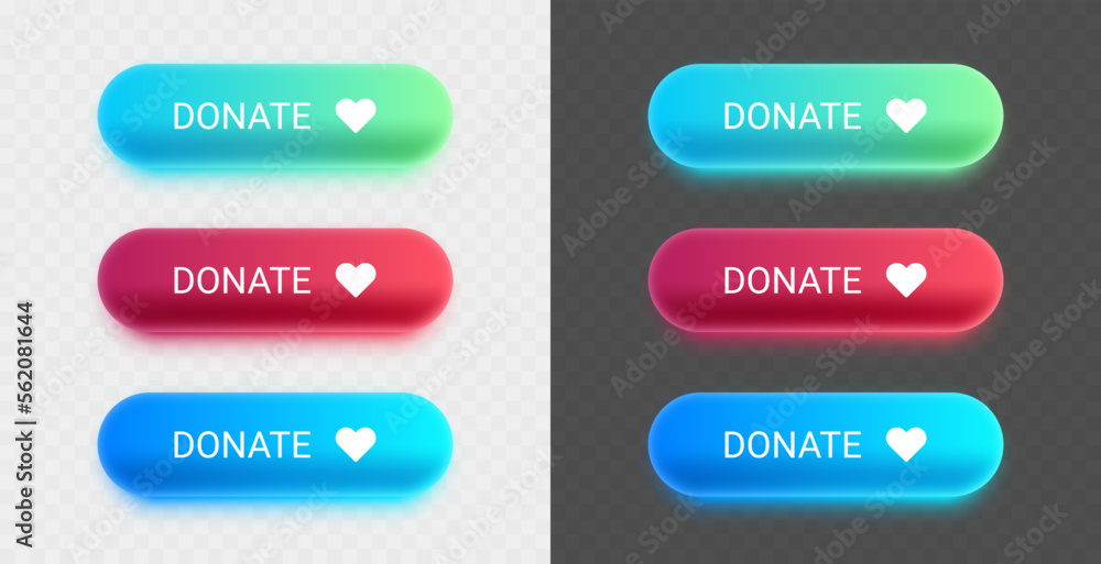 Donate gradient buttons. Modern design with glow effect. Vector illustration. Donate gradient buttons. Modern design with glow effect. Vector illustration.