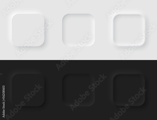3D neumorphic shapes. Square and circle modern buttons vector template.
