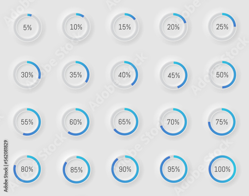 Loading progress or infographic element. Percentage 3D icons. Vector illustration.