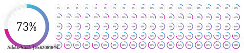 Loading progress bar or infographic element. Round percentage icons, from 1 to 100. Vector illustration.