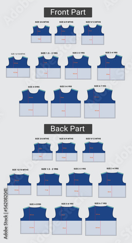 Sweatshirt sewing pattern front part with cut and sew measurement details vector