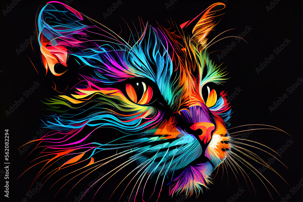 Abstract colorful cat muzzle illustration, graphic design concept color art