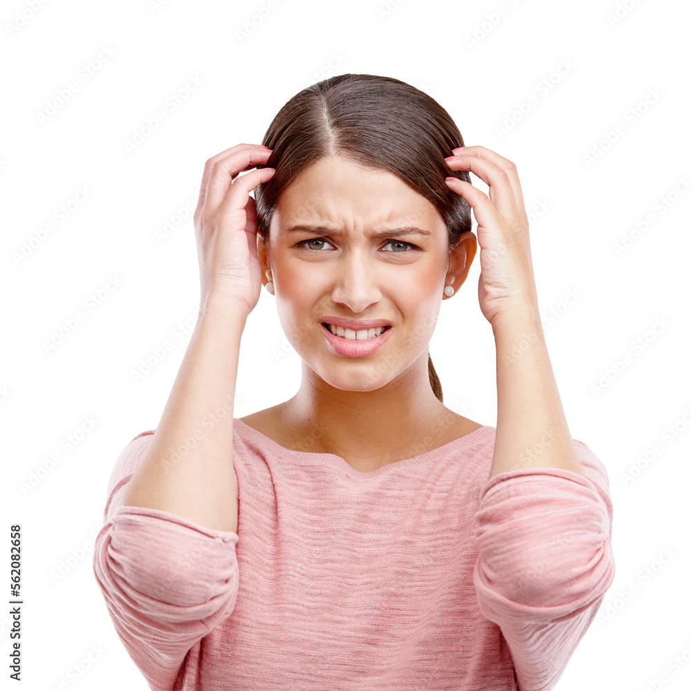 Headache, stress and frustrated with woman in pain suffering with anxiety, depression and burnout fatigue. Mental health, sad and migraine with face of worried girl for sick, mistake and exhausted Headache, stress and frustrated with woman in pain suffering with anxiety, depression and burnout fatigue. Mental health, sad and migraine with face of worried girl for sick, mistake and exhausted