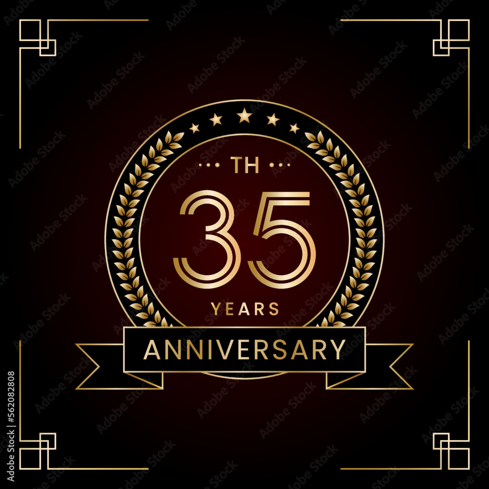 Fototapeta premium 35th Anniversary Logo Design Concept with Laurel wreath for Birthday Celebration Event. Line Art Design, Logo Vector Template