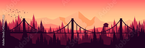 mountain scenery with pine tree silhouette flat design vector illustartion good for web banner, ads banner, tourism banner, wallpaper, background template, and adventure design backdrop