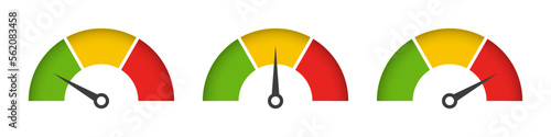 Colorful speedometer icons set. Tachometer icon. Performance indicator sign. Vector illustration.