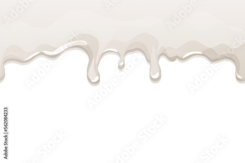 Yogurt cream splash texture, dripping, liquid, ice cream or flowing glaze, white chocolate in cartoon style isolated on white background. Drip for dairy product.