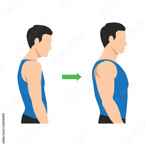 Muscular and skinny man, Weight loss concept. Man before and after workout with better back posture. Flat vector illustration isolated on white background