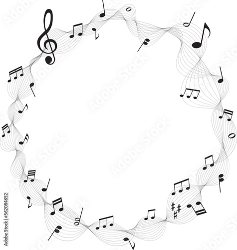 vector illustration of gray colored  sheet music circle frame - musical notes melody