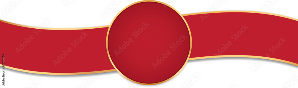 vector illustration of long red colored ribbon banner with gold frame and red circle banner