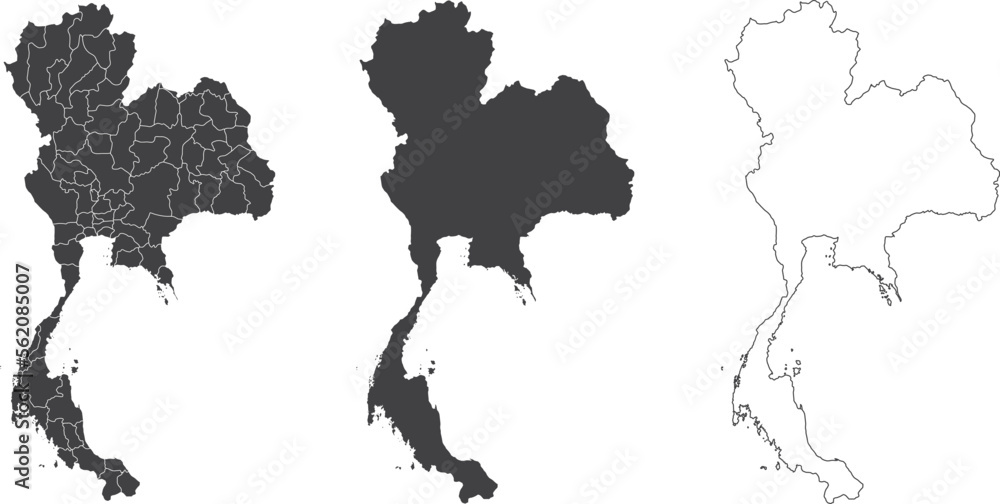 Fototapeta premium set of 3 maps of Thailand - vector illustrations