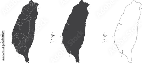 set of 3 maps of Taiwan - vector illustrations