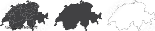 set of 3 maps of Switzerland - vector illustrations