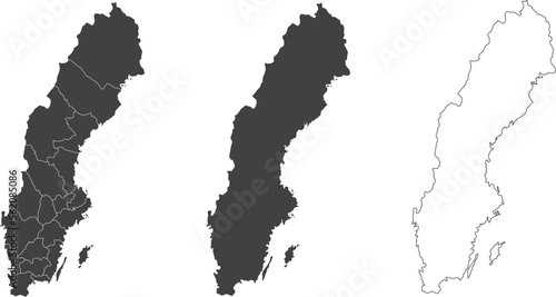 set of 3 maps of Sweden - vector illustrations photo