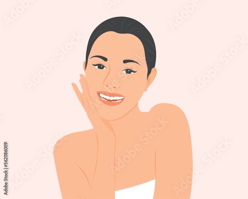 beautiful woman taking care of skin smiling happily