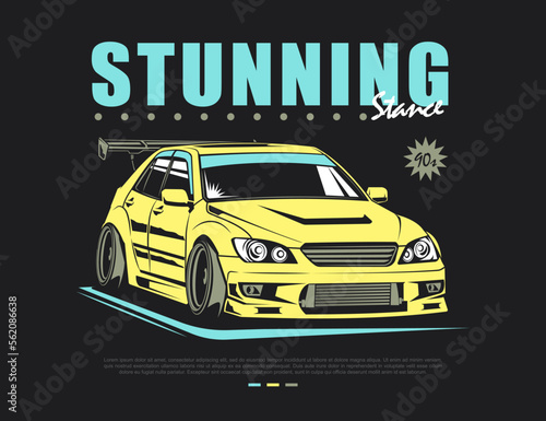 cool 90s car poster vector graphic illustration for printed use