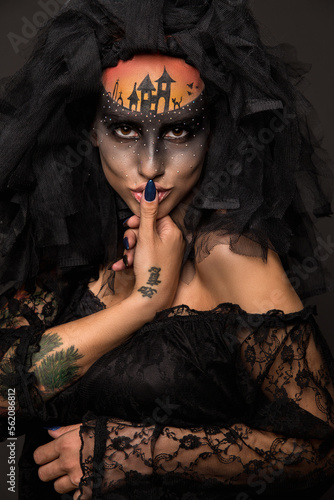 Halloween devil's bride with scary gothic makeup