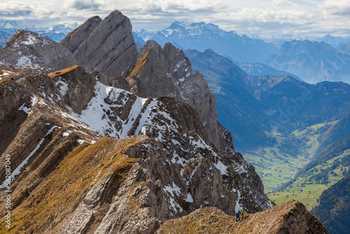 Mountain range in Swiss Alps, Lisengrat,â€ Alpstein, St. Gallen Canton, Switzerland photo