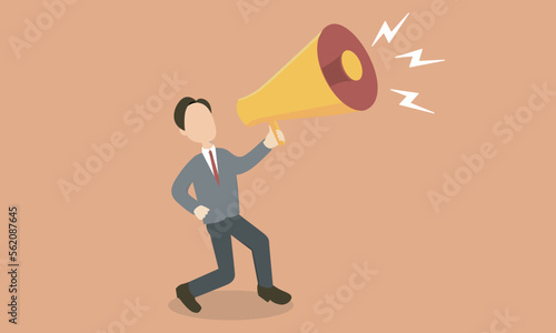 メガホンを使って話す男性　大きい声