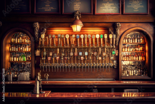 Photo Beer bar with classic-style bar with beer taps