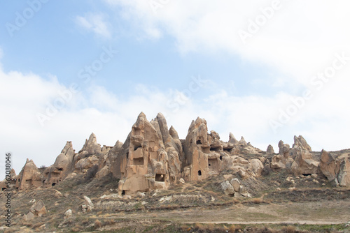 Mountains with cave houses at Goreme national park Turkey, Cappadocia