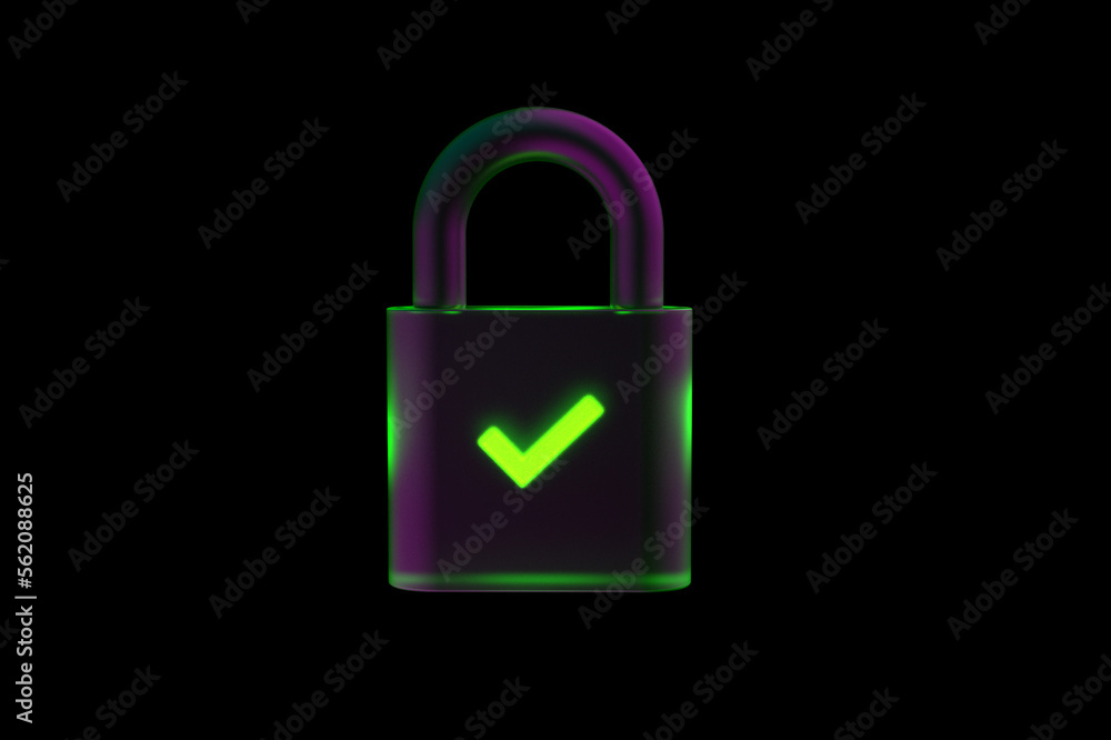 3D illustration of closed lock symbols of cybersecurity isolated on black background. 3D illustration of closed lock symbols of cybersecurity isolated on black background.
