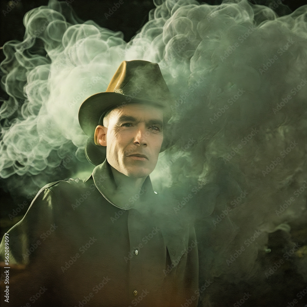photography close-up of a leprechaun hidden in smoke, San Patrick's Day - AI Generated