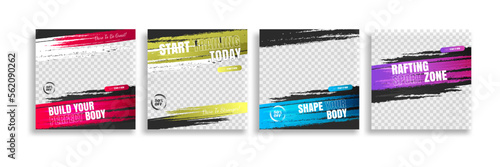 post on set fitness training social media template. social banner for promotion your product