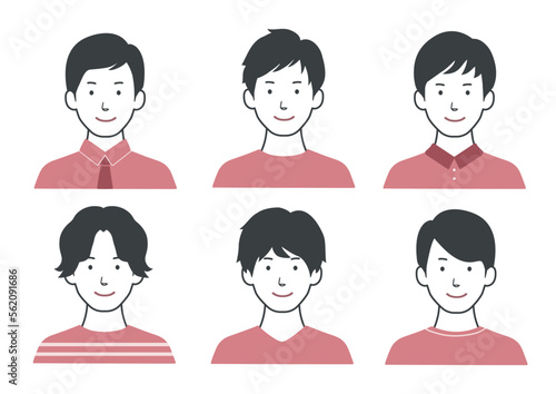 笑顔の男性アイコンセット 髪型色々バリエーション ピンク