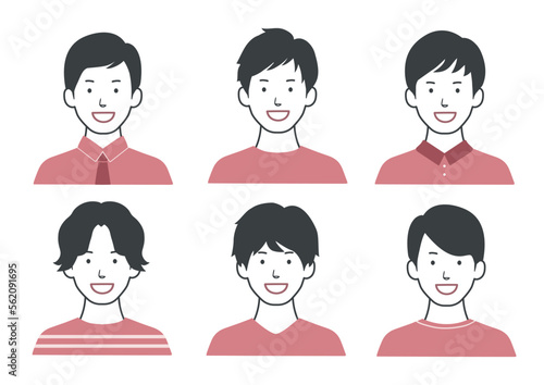 笑顔の男性アイコンセット 髪型色々バリエーション ピンクB